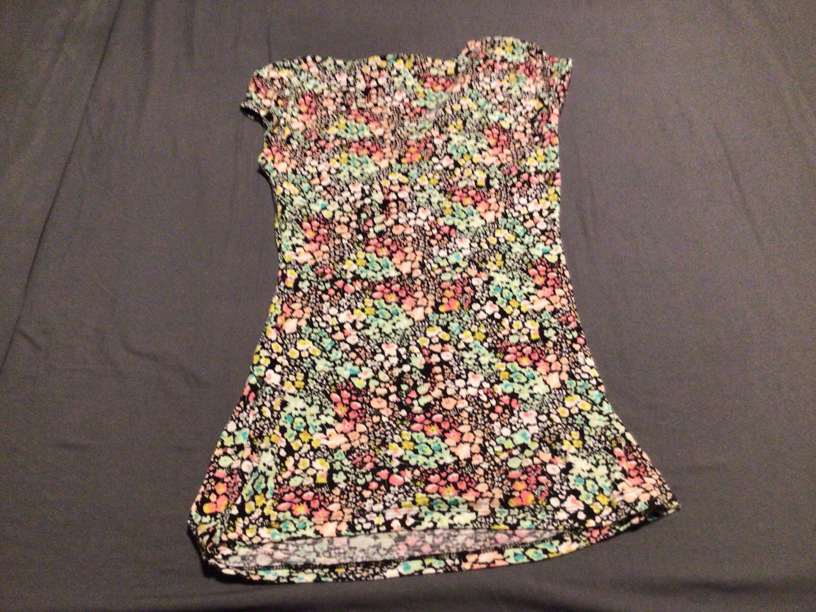 Candies Floral Cap,sleeve Ruffle Front Pullover Shirt L