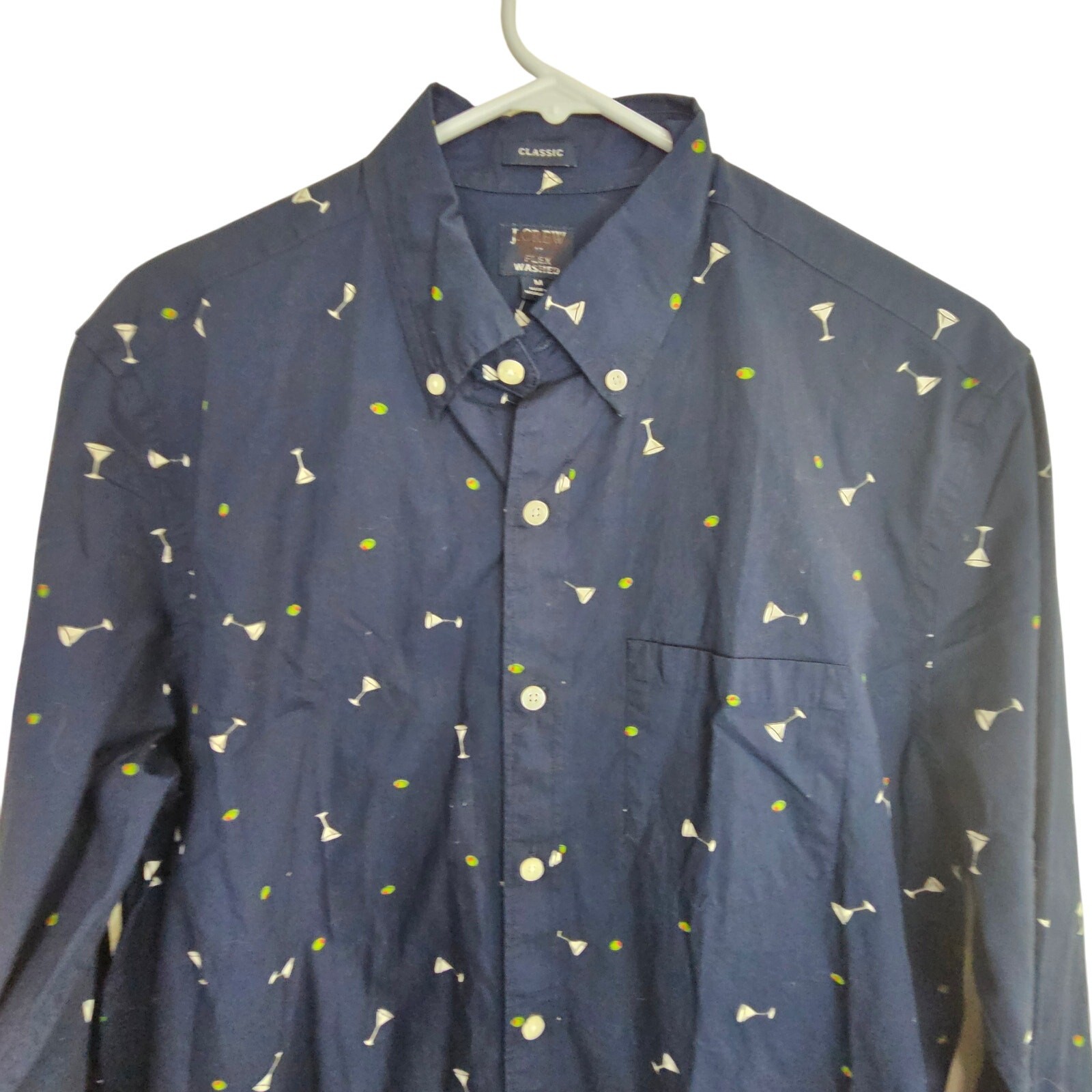 J. Crew Mens Martini Print Button Shirt M Classic Fit Flex Washed Preppy Resort
