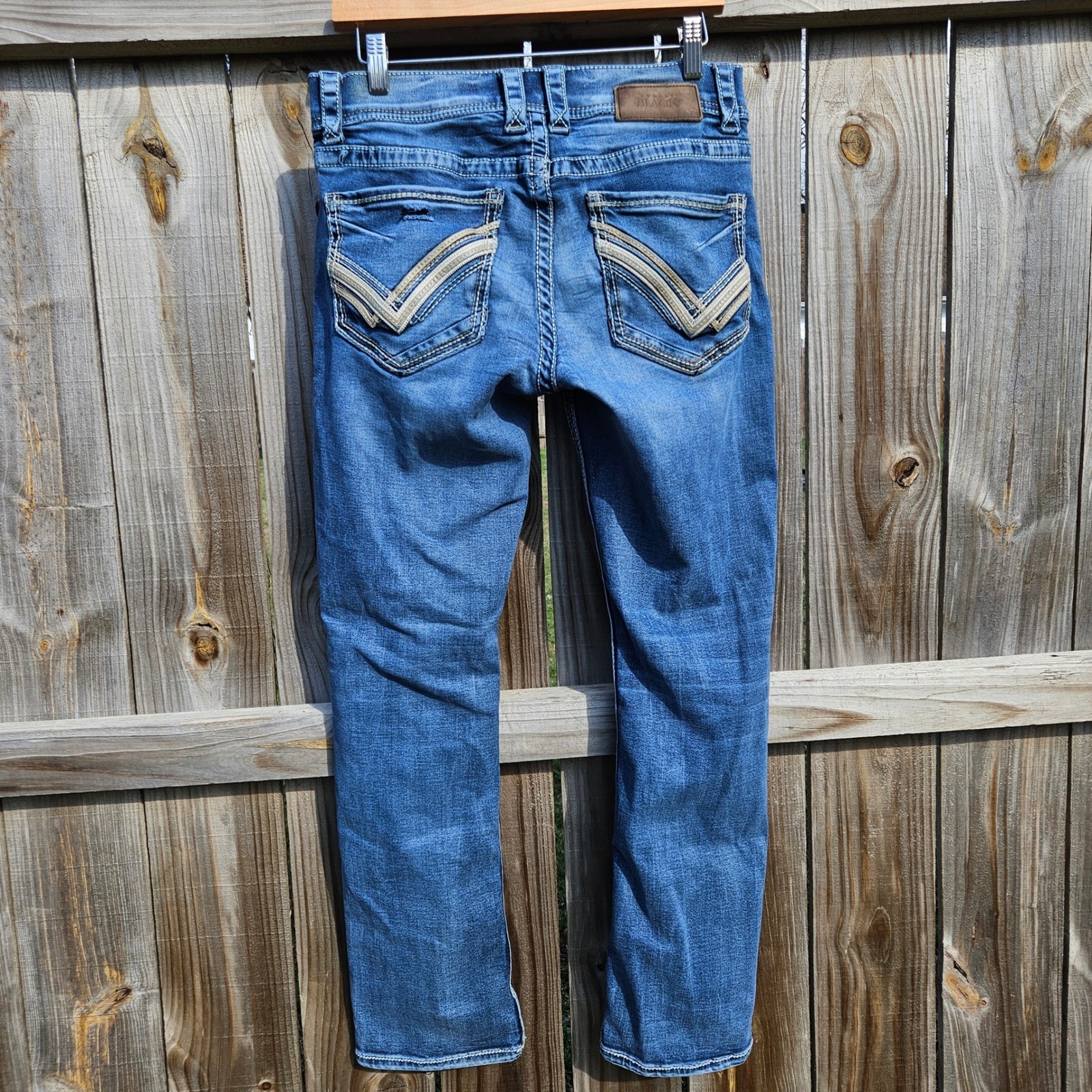 Buckle Black Fit No 3 Bootleg Jeans Mens 31R Medium Wash Embroidered Blue Denim