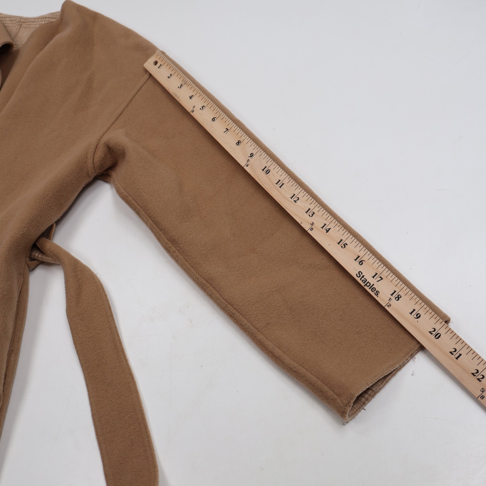 UNIQLO Women’s Camel Wool Blend Belted Wrap Coat Plaid Reversible Style Size S