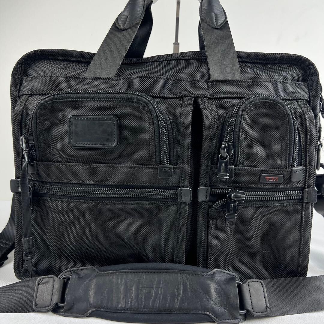 TUMI 2 Way Expandable Nylon Leather Business Bag Briefcase Black 26141DH Auth