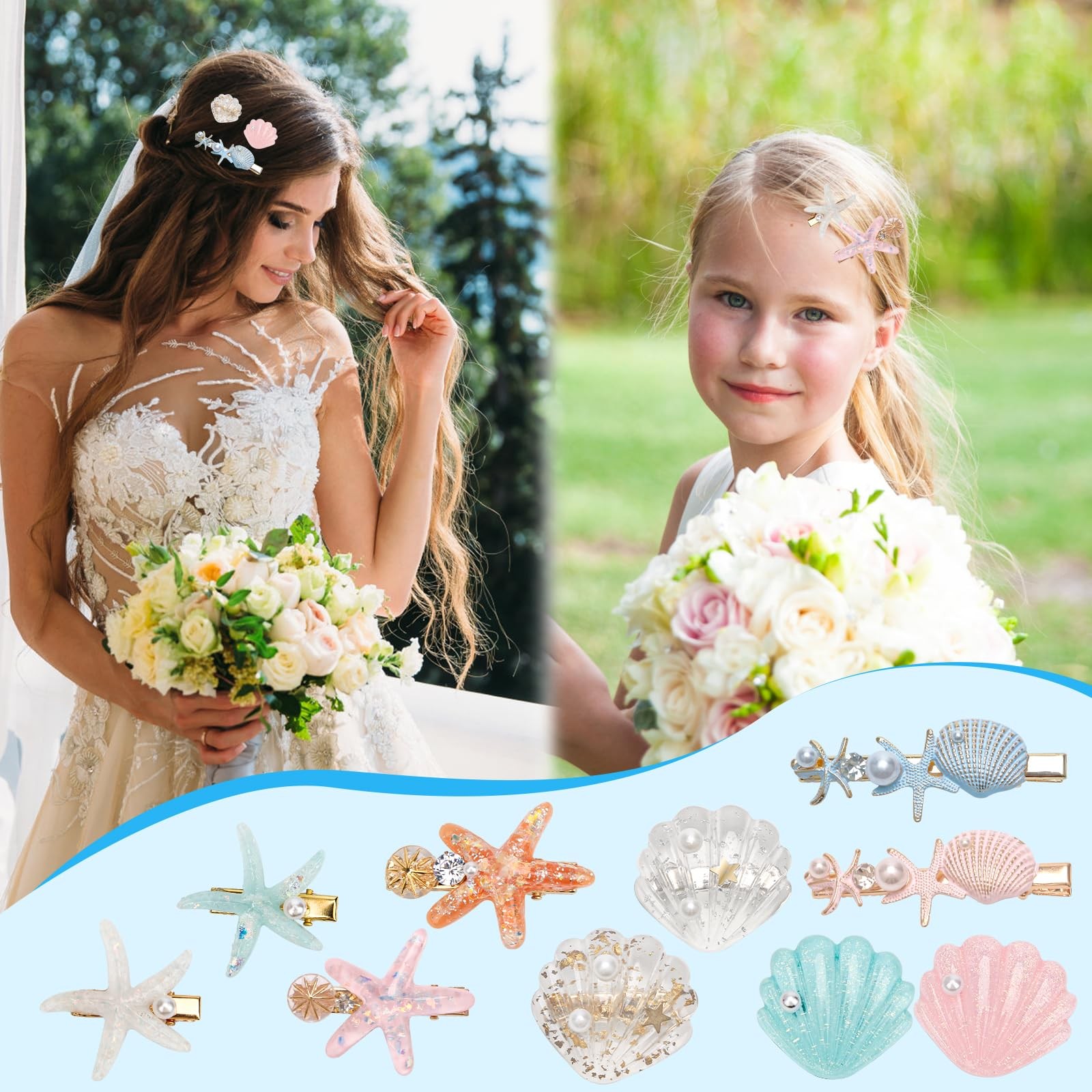 10 PCS Starfish Hair Clips Seashell Clip 1 Count (Pack of 10), pink,blue