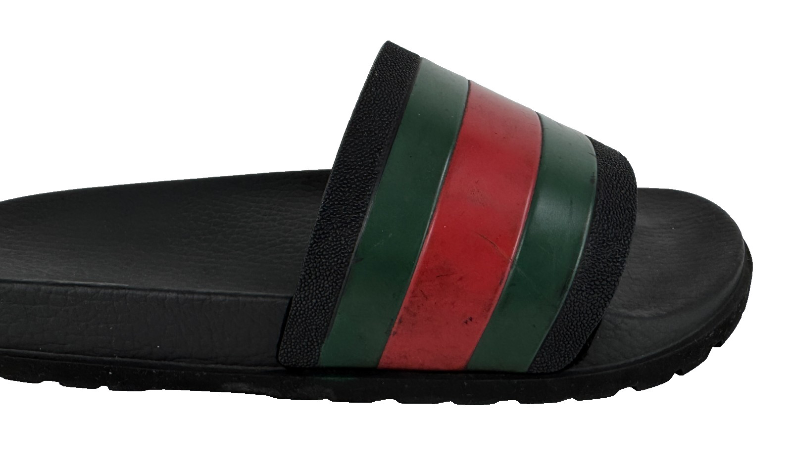 $510 Gucci Auth Men Black Web Rubber Pool Slides 9.5 US 9 UK 43 EU Sandals Shoes