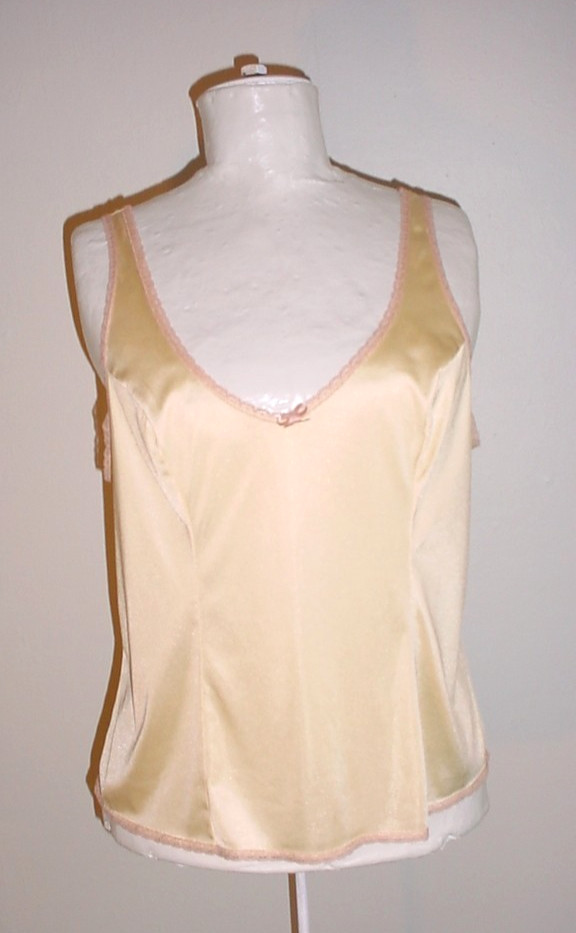 Vintage Vassarette Camisole Size Large Satiny Yellow Stretch Nylon Tan Lace M826