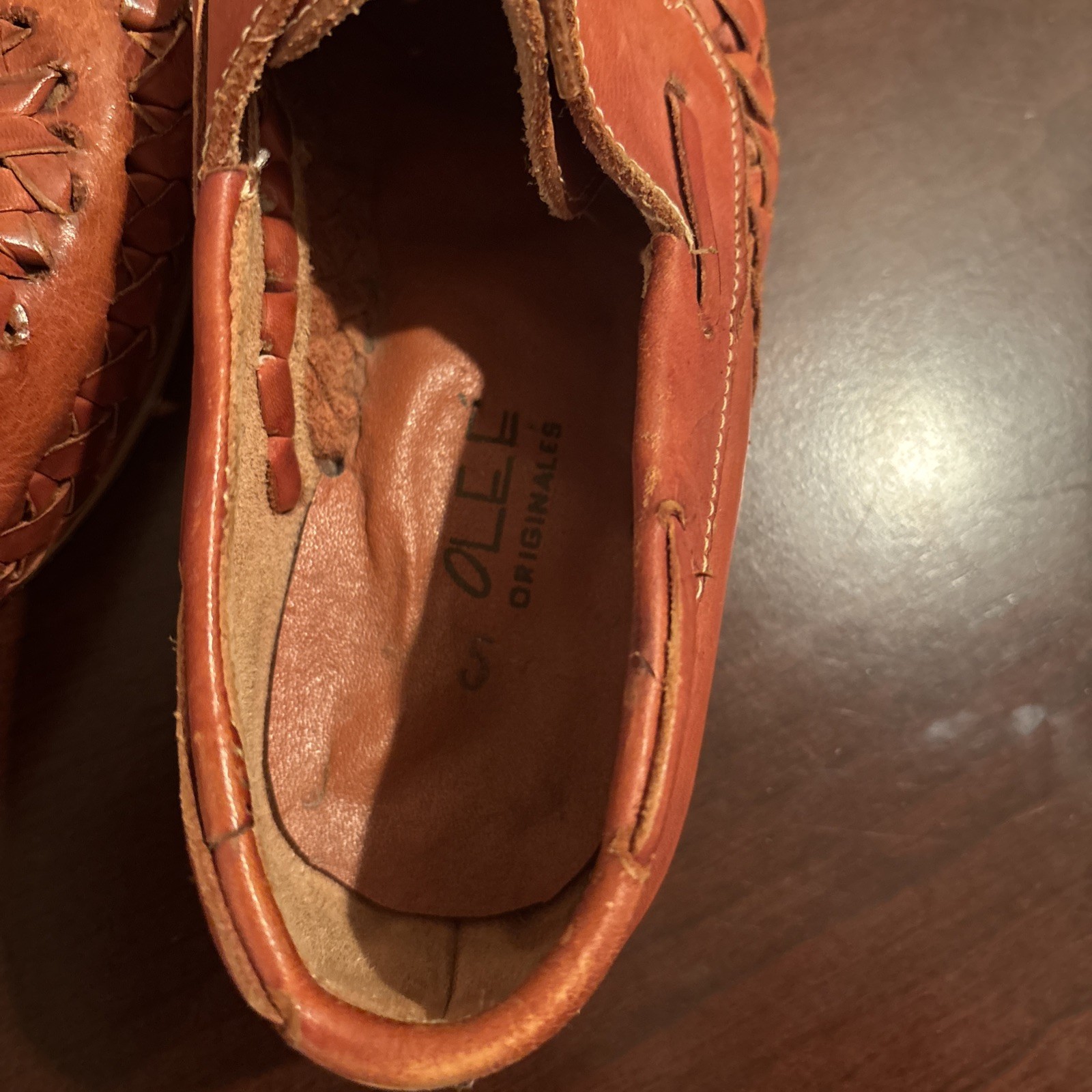 Vintage Olee Originales Tan Woven Leather Huarache Oxford Flats Lace Up Mexican