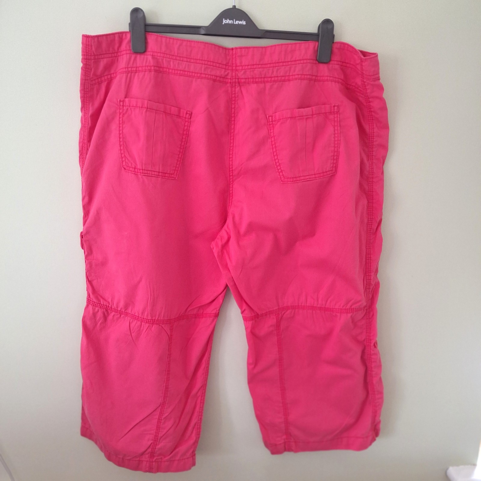 M&S Cargo Combat Trousers Cropped Adjustable Length UK22 Hot Pink 100% Cotton