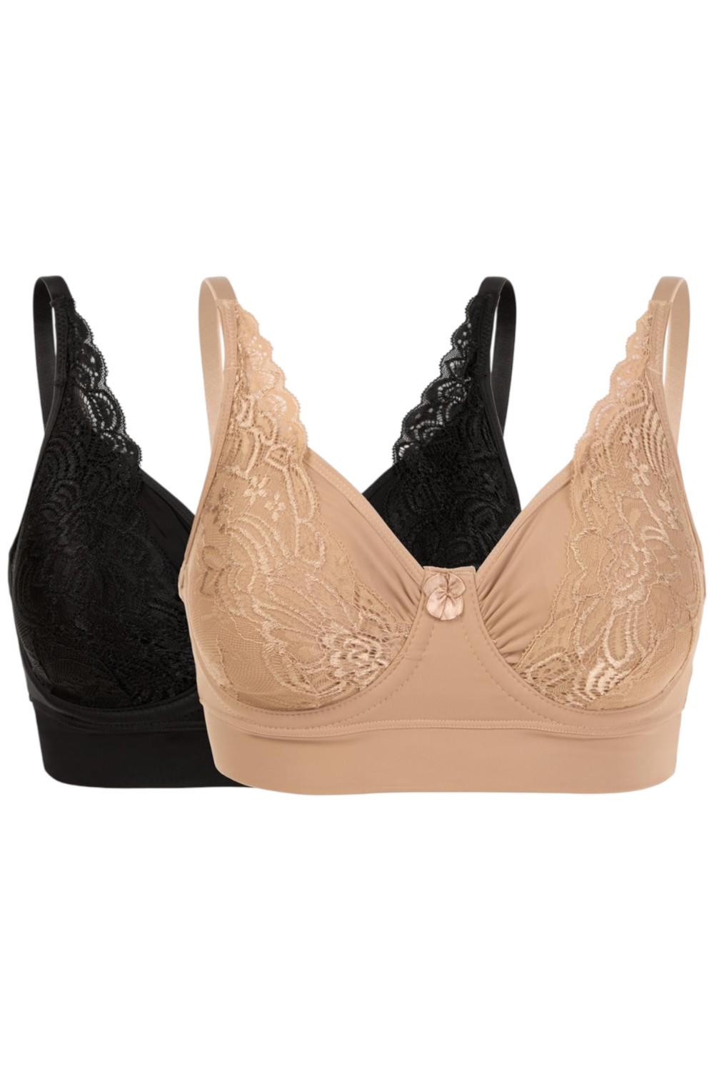 Rhonda Shear 2-pack Women’s No Wire Underwire Bra Black/Beige