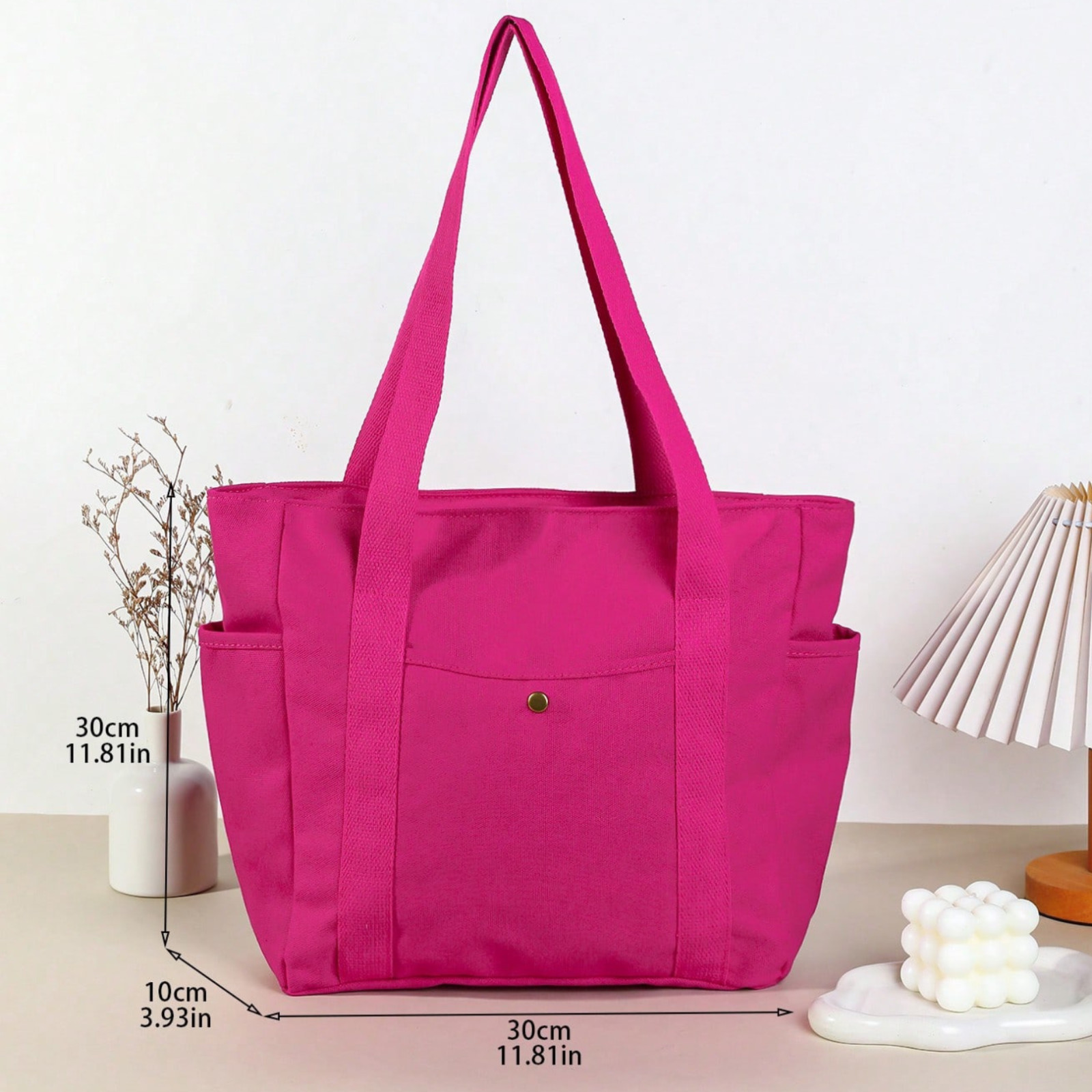 Large Capacity Canvas Tote Bag Multi-Pocket Shoulder Bag Portable Women Handbag