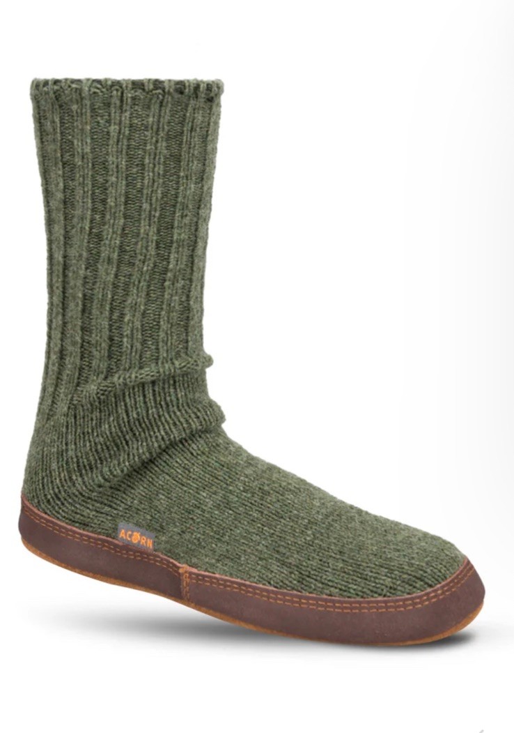 Acorn Mens Slipper Socks Green. Ragg Wool Suede Sole Size 10.5-11.5 House Shoes