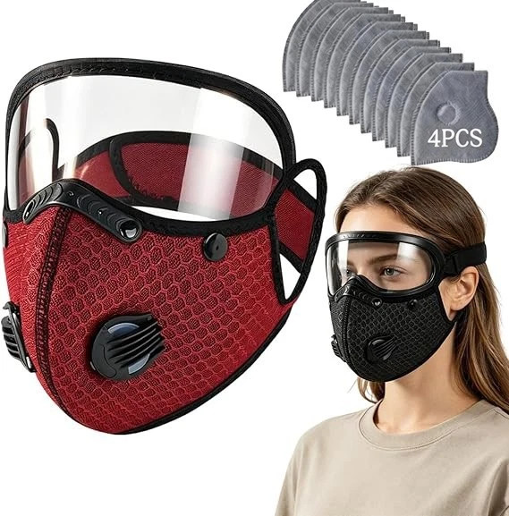 Reusable Carbon Filter Dust Mask with Adjustable Goggles, Anti-UV-5-Layer Filter