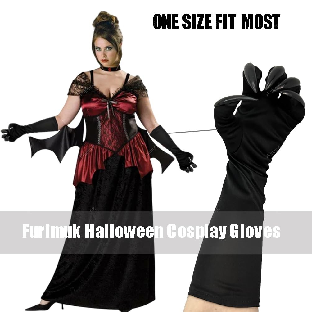 Furimuk Cat Women Claw Glove Long approx. 47 x 10 cm/ 18.5 x 3.9 inch, Black