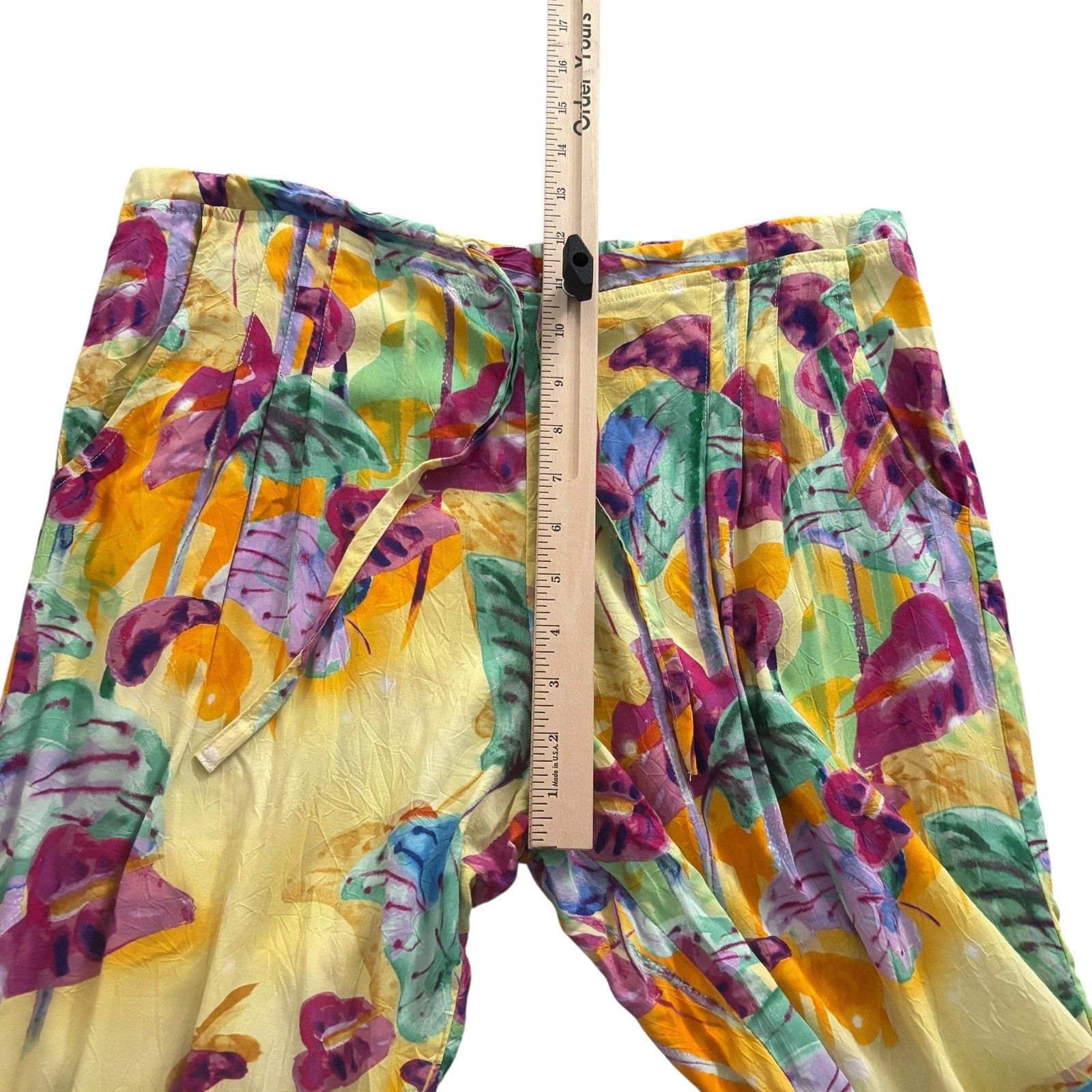 Jams World Pants XS Floating Garden Bright Colorful Rayon Drawstring Cinch Waist