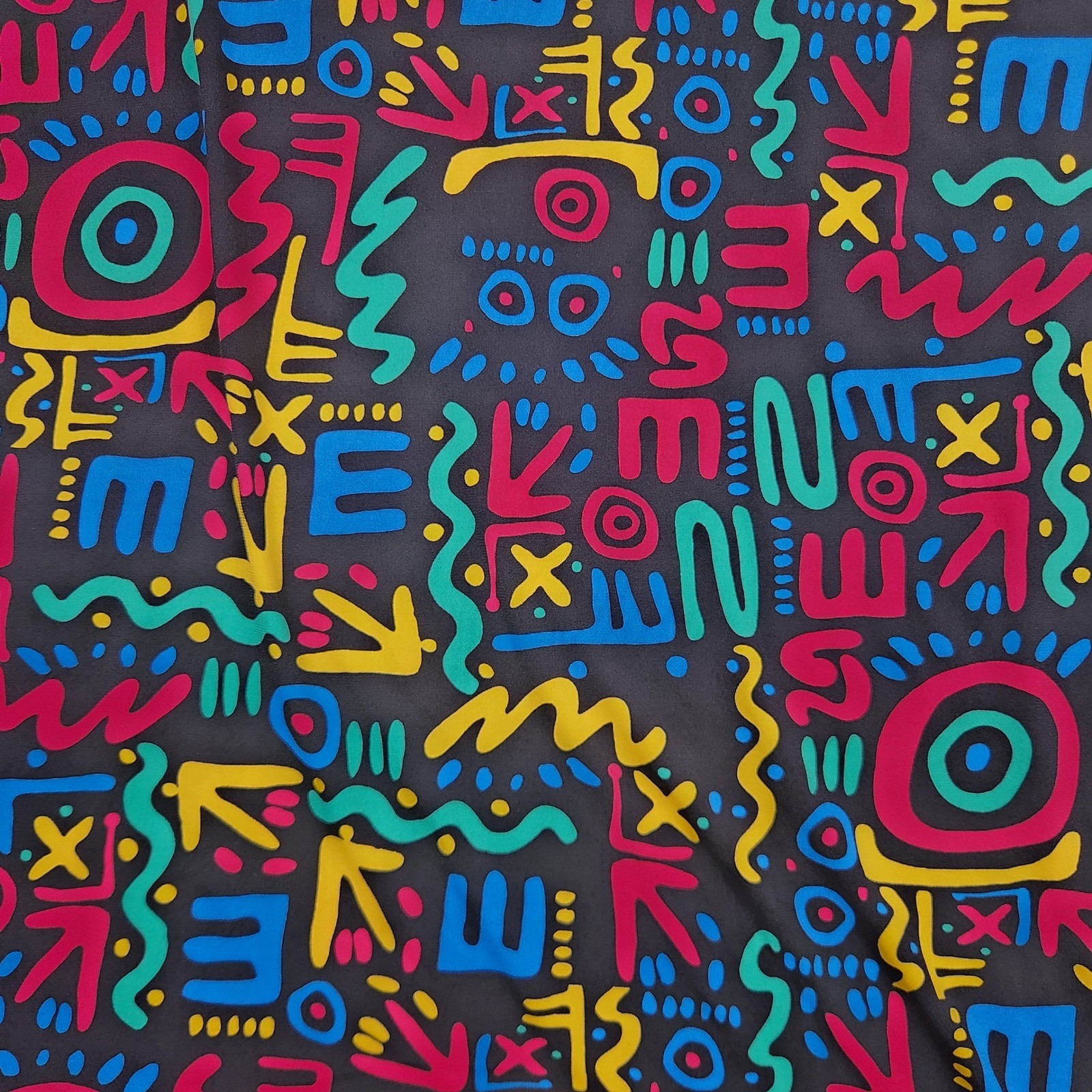 LuLaRoe Irma Tunic Top Small Black Neon 90s Abstract Doodle High Low Short Slv