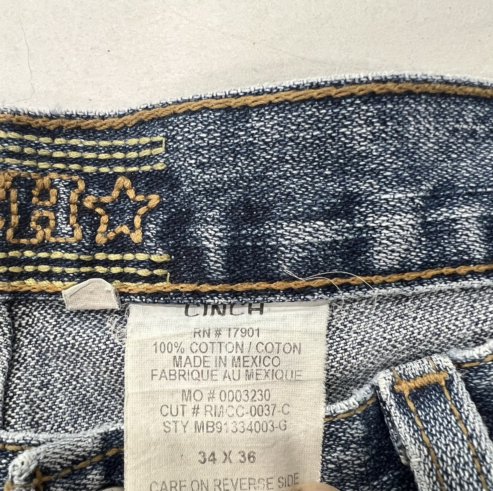 Cinch MB91334003-G 100% Cotton Straight Leg Blue Jeans Mens 34×36