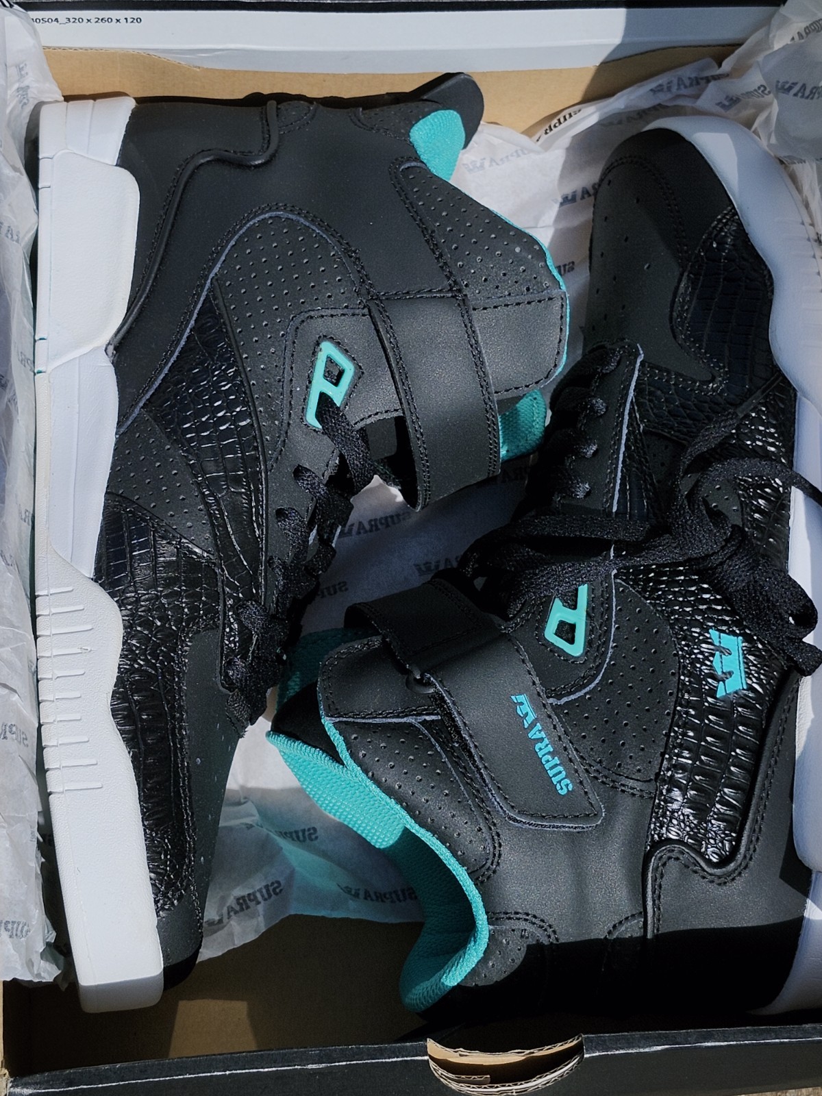 RARE SUPRA BLEEKER! SKATEBOARD SHOES! Size 10.5 NIB Black Croc Aqua Teal Hi Top