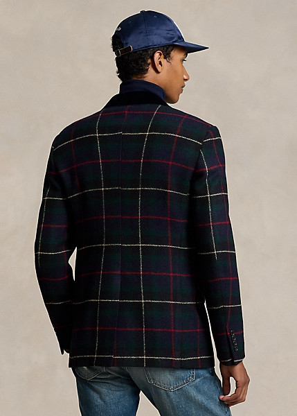 POLO Ralph Lauren Tailored Plaid Wool Suit, Velvet Collar, Size 38 R NWOT Italy