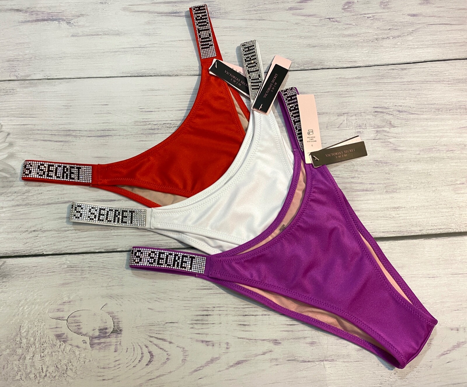 NWT Victoria’s Secret SWIM RHINESTONE SHINE STRAP BRAZILIAN BIKINI BOTTOM