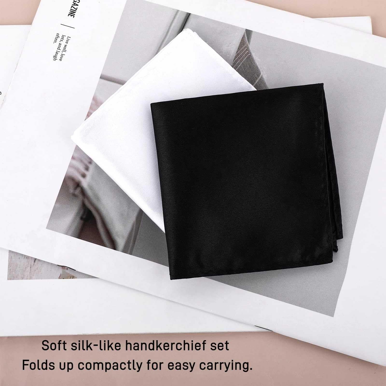 Handkerchief Formal Pocket Squares White/Black Set, Large Size 20×20 Inches, …