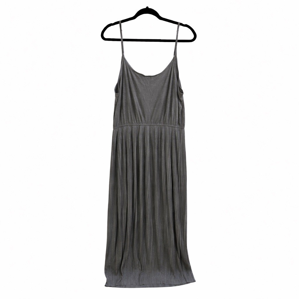 Kismet Womens XL Gray Pleated Spaghetti Strap Flowy Maxi Dress Minimalist Boho