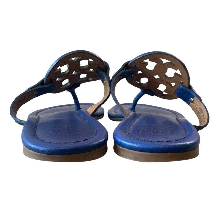 Tory Burch Miller Laguna Blue Snake Embossed Sandals Size 7.5