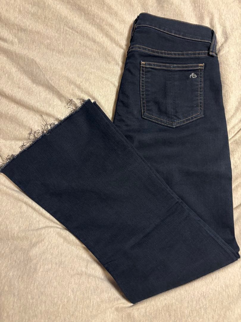 rag & bone Dark Indigo Flare Denim Pants Cut-Off Hem Size M