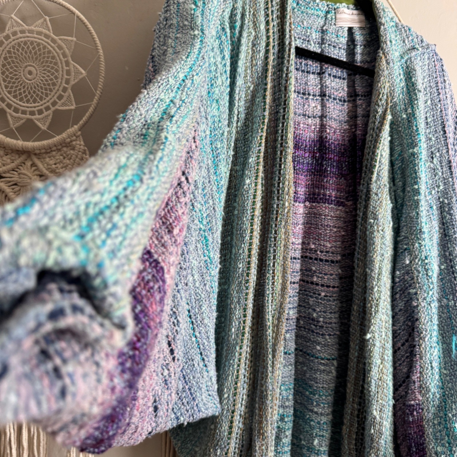 Katherine Ancona HandWoven Cocoon Cardigan Purple Blue Ombre Boho Artisan Kimono