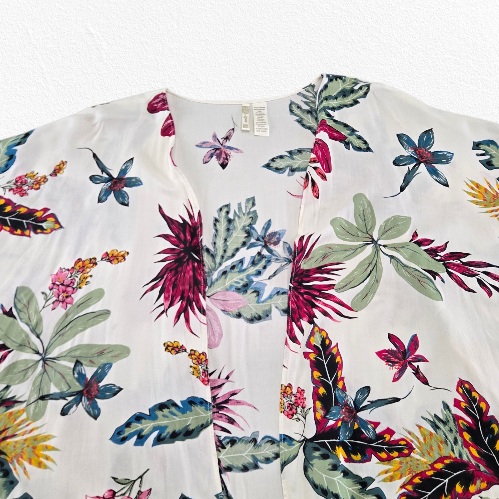 Japna Tropical Floral Kimono Cardigan Lightweight Open Front Boho One Size