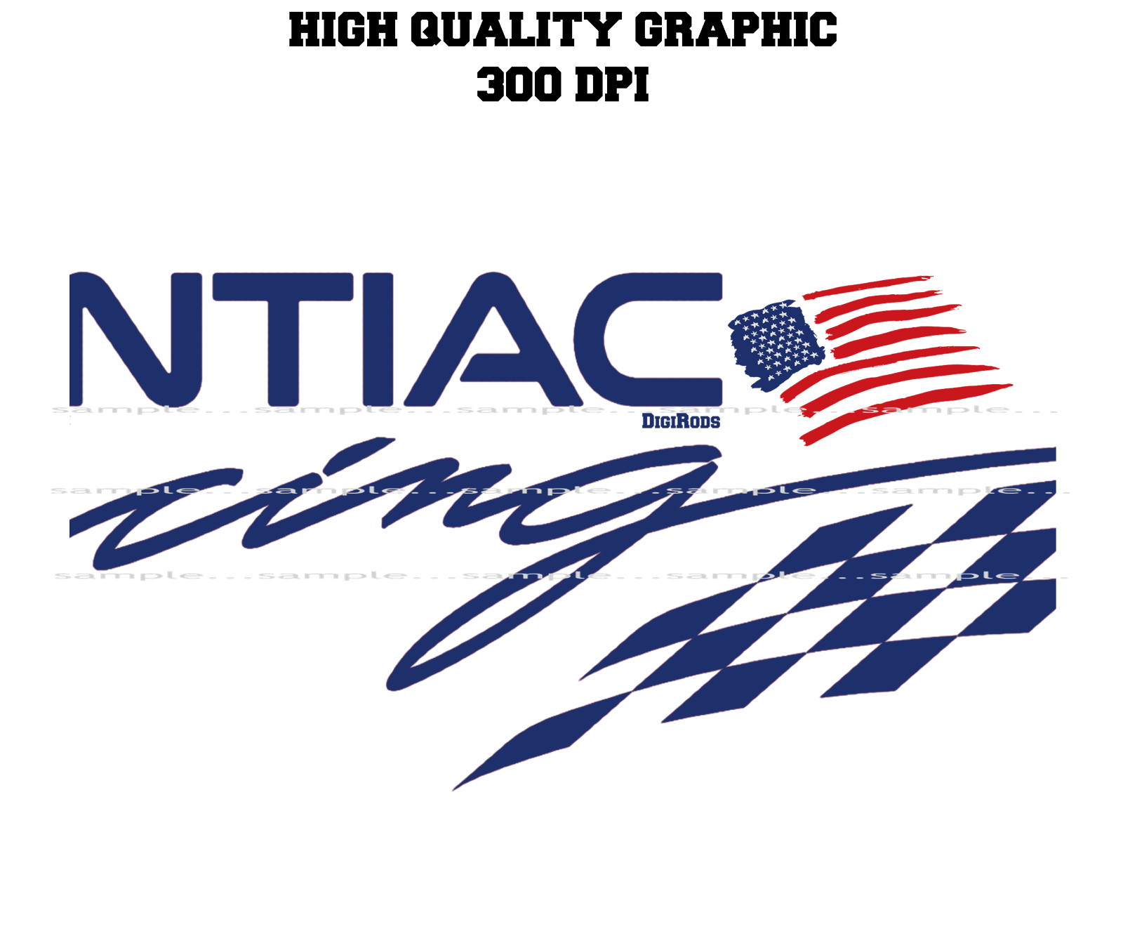 DigiRods Pontiac Racing Team Car Model American Flag Logo White T Shirt