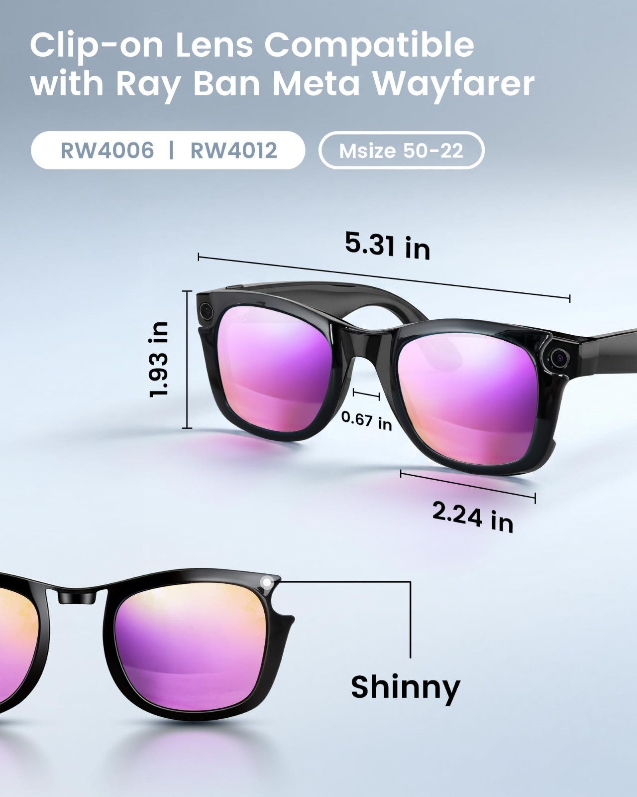 4PCS Polarized Snap-On Clips for Wayfarer Gen 2 – Shiny Black Frame, Multi-Color