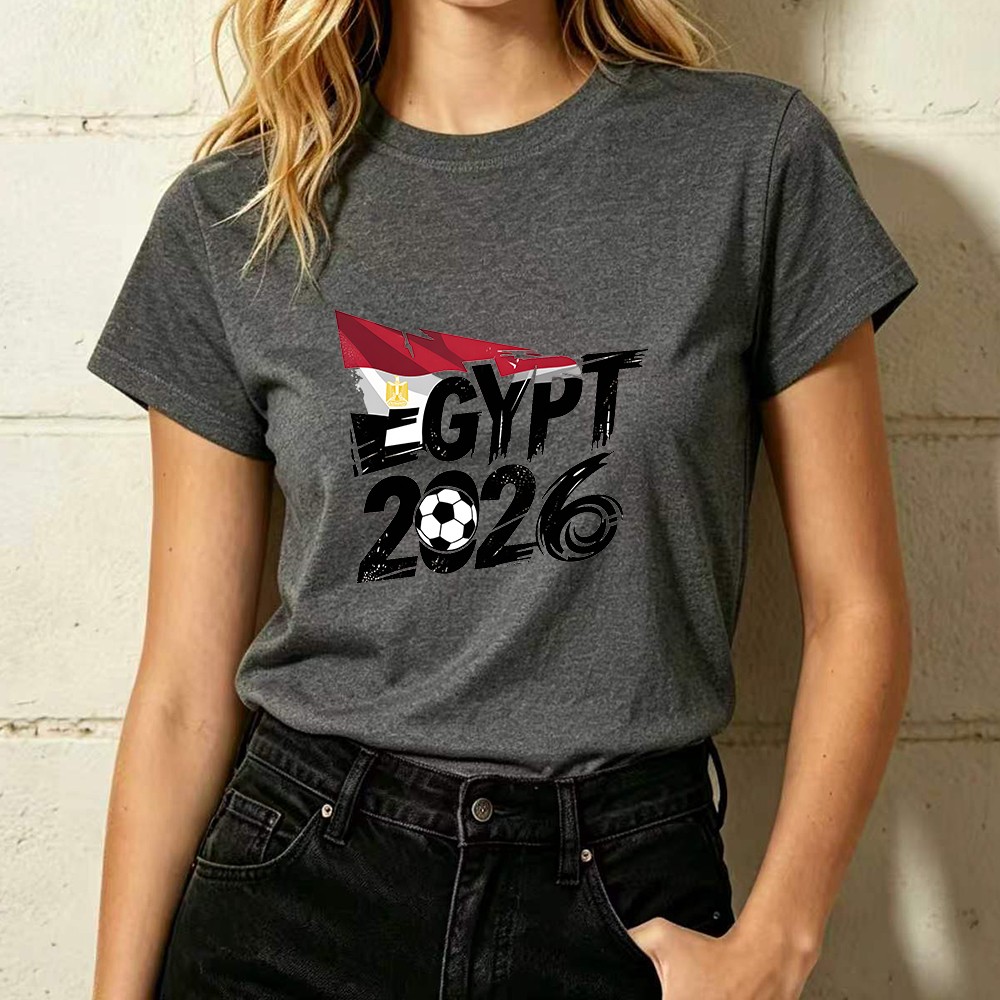 Egypt 2026 Soccer Flag Print T-Shirt Women’s Stylish Sports Enthusiast Shirt