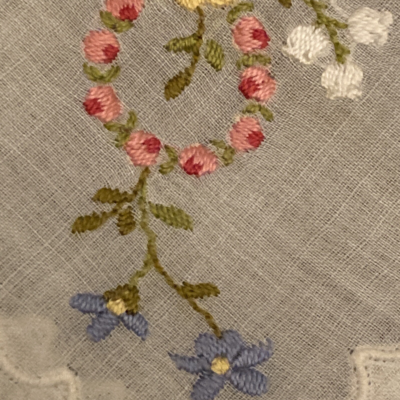 VINTAGE HANKY Handkerchief EMBROIDERY Flowers 12.5” X 12.5”