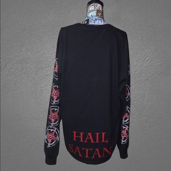 Baphomet Long Sleeve T Shirt S to XL Size Sigil Hail Satan Inverted Pentagram