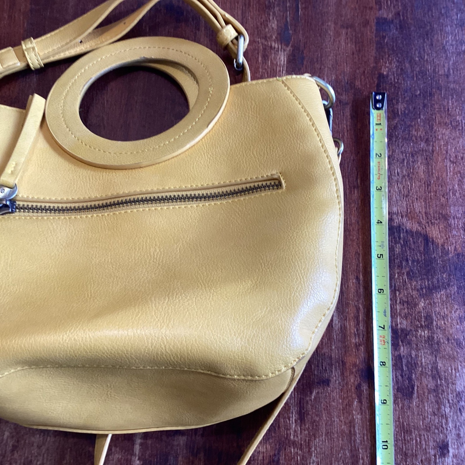 Joy Susan Yellow 100% Vegan Leather Circular Handle Crossbody Handbag Satchel