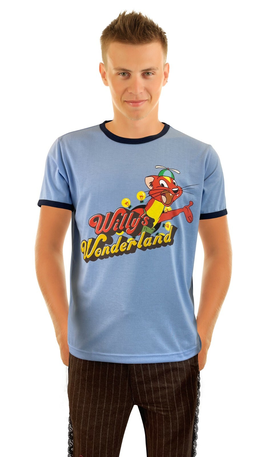 Willy’s Wonderland Janitor T-shirt tee M L XL XXL Nicholas Cage Navy Blue Ringer