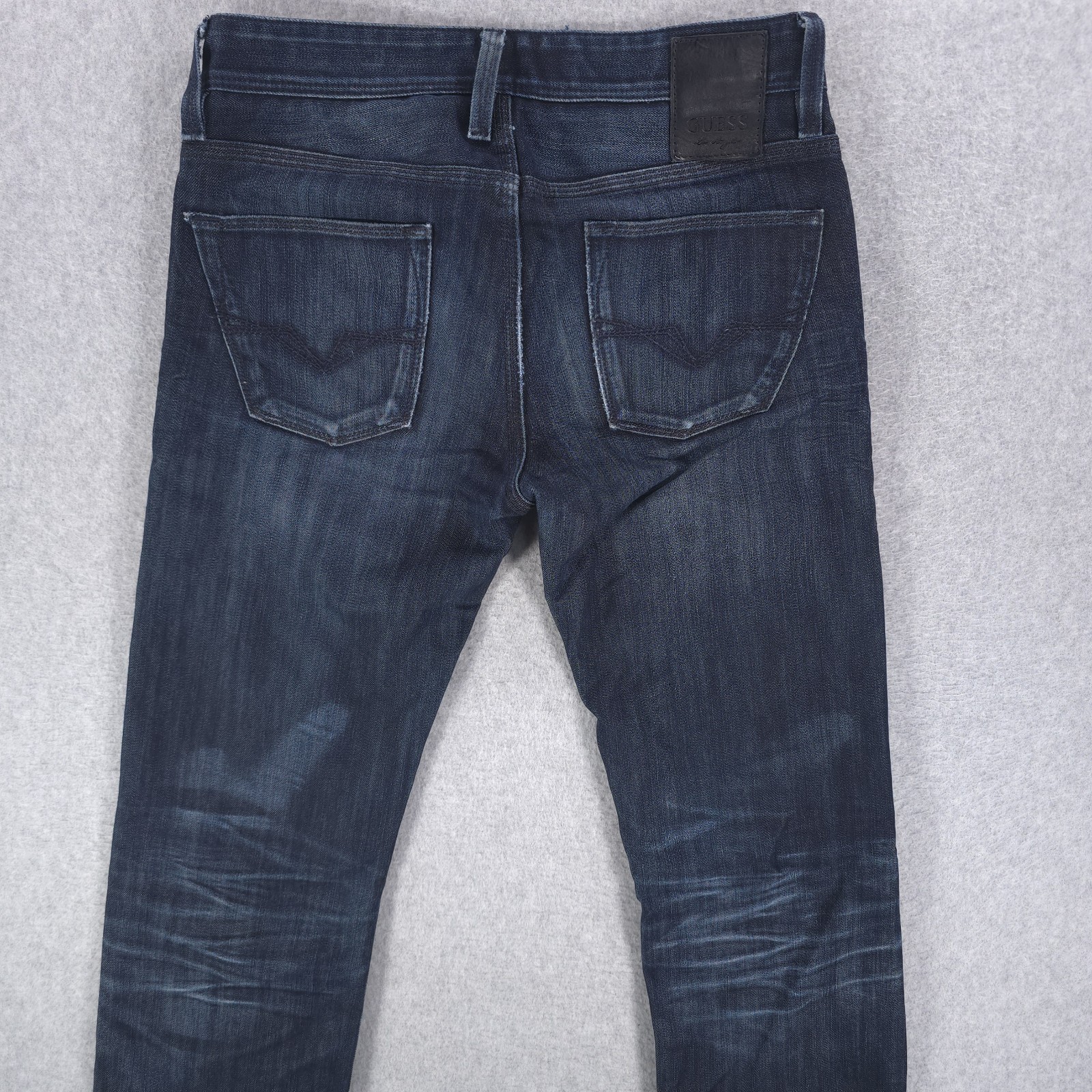 Guess Lincoln Low Slim Straight Dark Distressed Denim Casual Jeans Mens 28×32