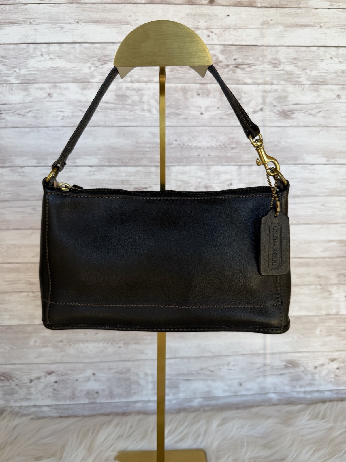Vintage Coach Bleecker Demi Zip 9311 Black Leather Shoulder Bag USA Y2K