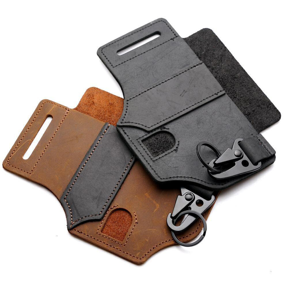 Crazy-horse Leather Pocket Waist Bag Cell Phone EDC Holster Belt Loop Organizer