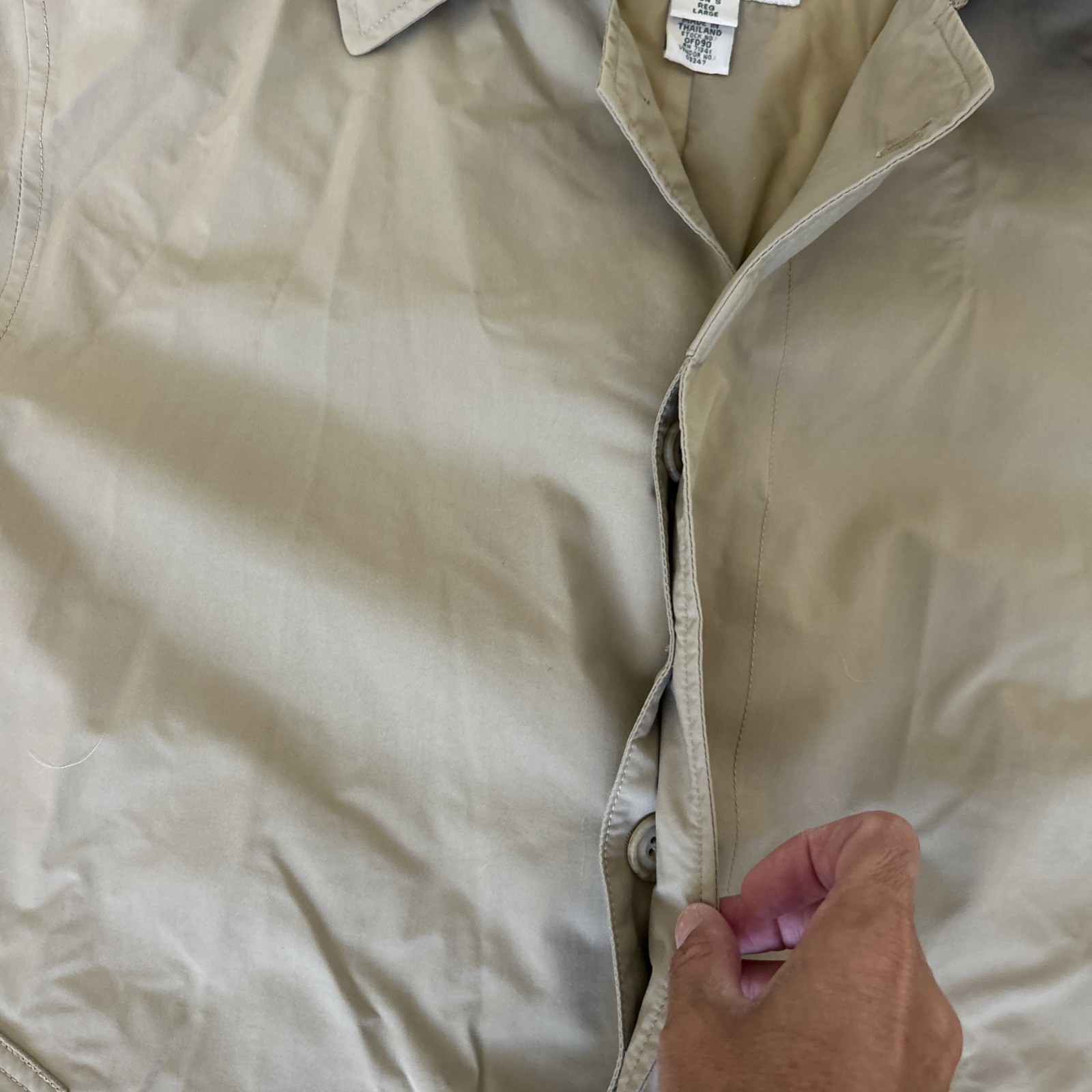 Vintage LL Bean Trench Rain Coat Mens Large Khaki Long Chin Strap Made USA 80s