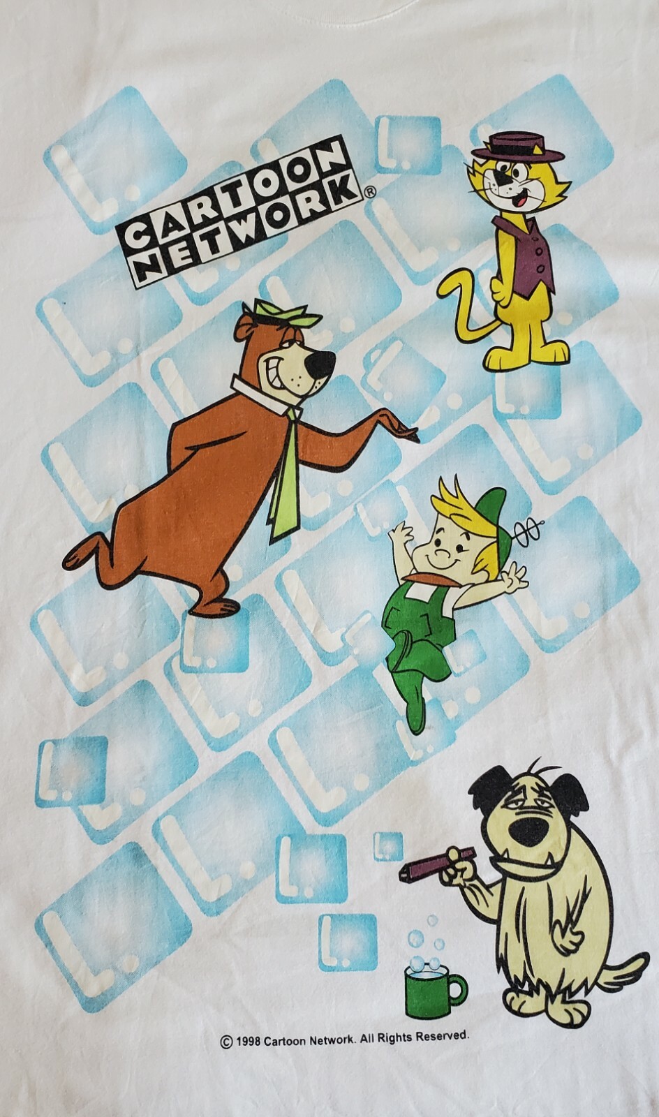 Yogi Bear Cartoon Network Mens Side Play T Shirt White 1998 Vtg Double Sided M