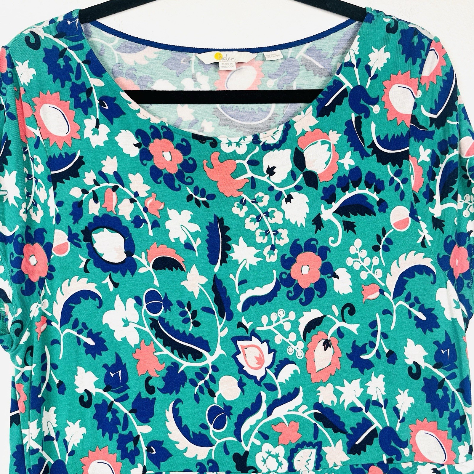 Boden Size 16/18 Amelie Green Floral Jersey Short Sleeve Draped Sheath Dress