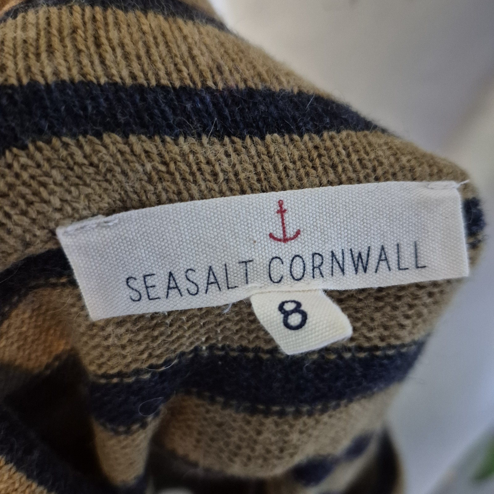 Seasalt Gulf Jumper Roll Neck Breton Stripe Size 8 Wool Alpaca Warm Cosy Winter