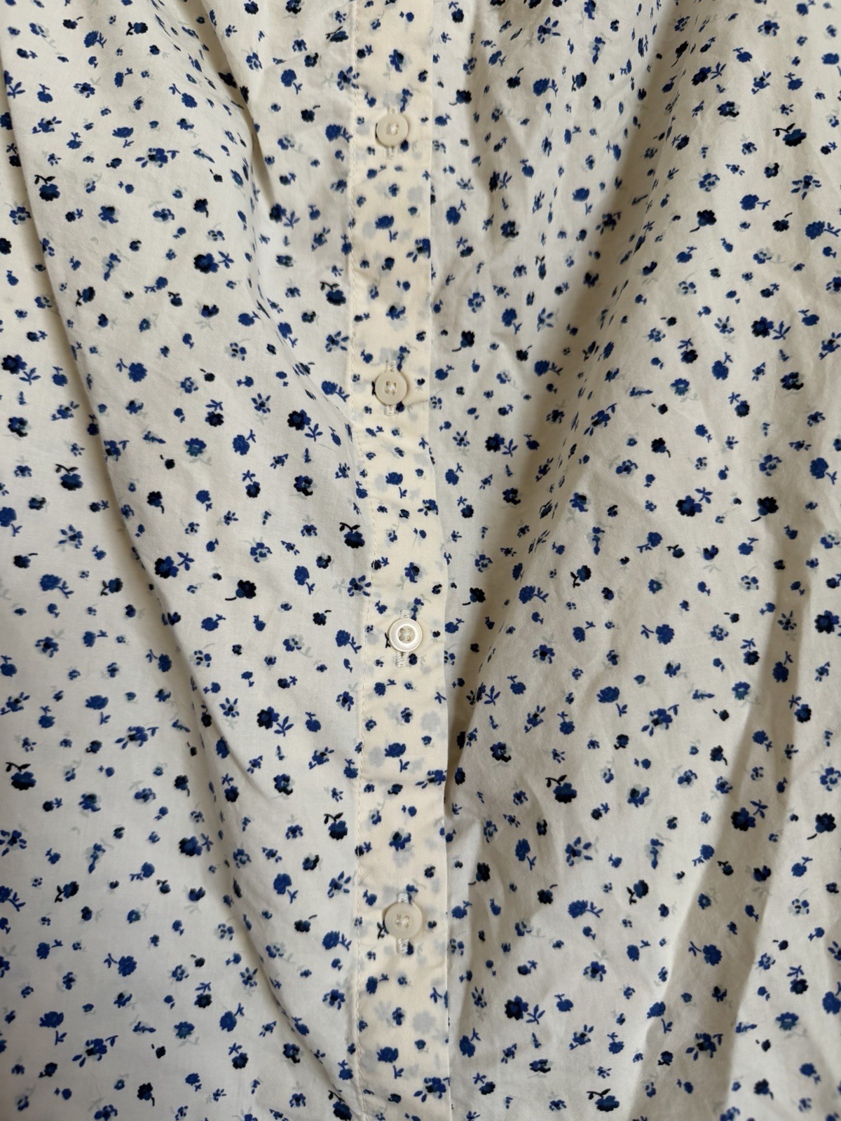 Uniqlo White & Blue Floral Tie-Back Peasant Blouse – Size Large