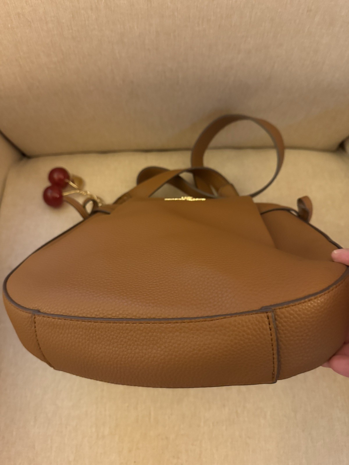 Nanette Lepore Crossbody Bag Brown, Zip Closure, Purse Charm, Gold Hardware