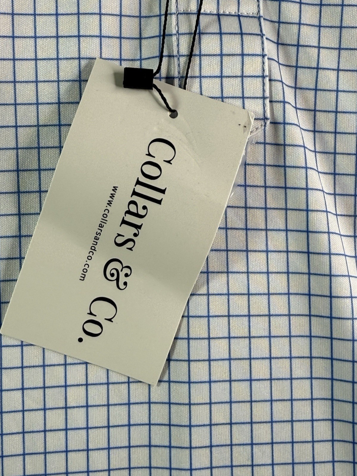 Collars & Co Polo Shirt Mens Large Relaxed Blue & White Check Dress Collar NWT