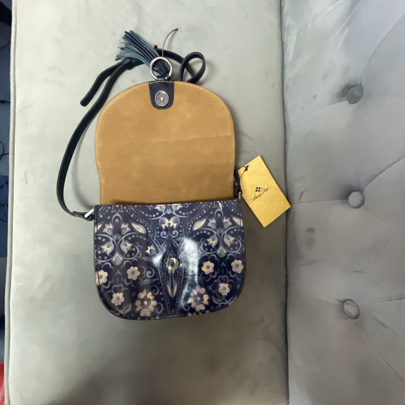 Patricia Nash Italian leather Crossbody Brinlee Folklore Blue Saddlebag