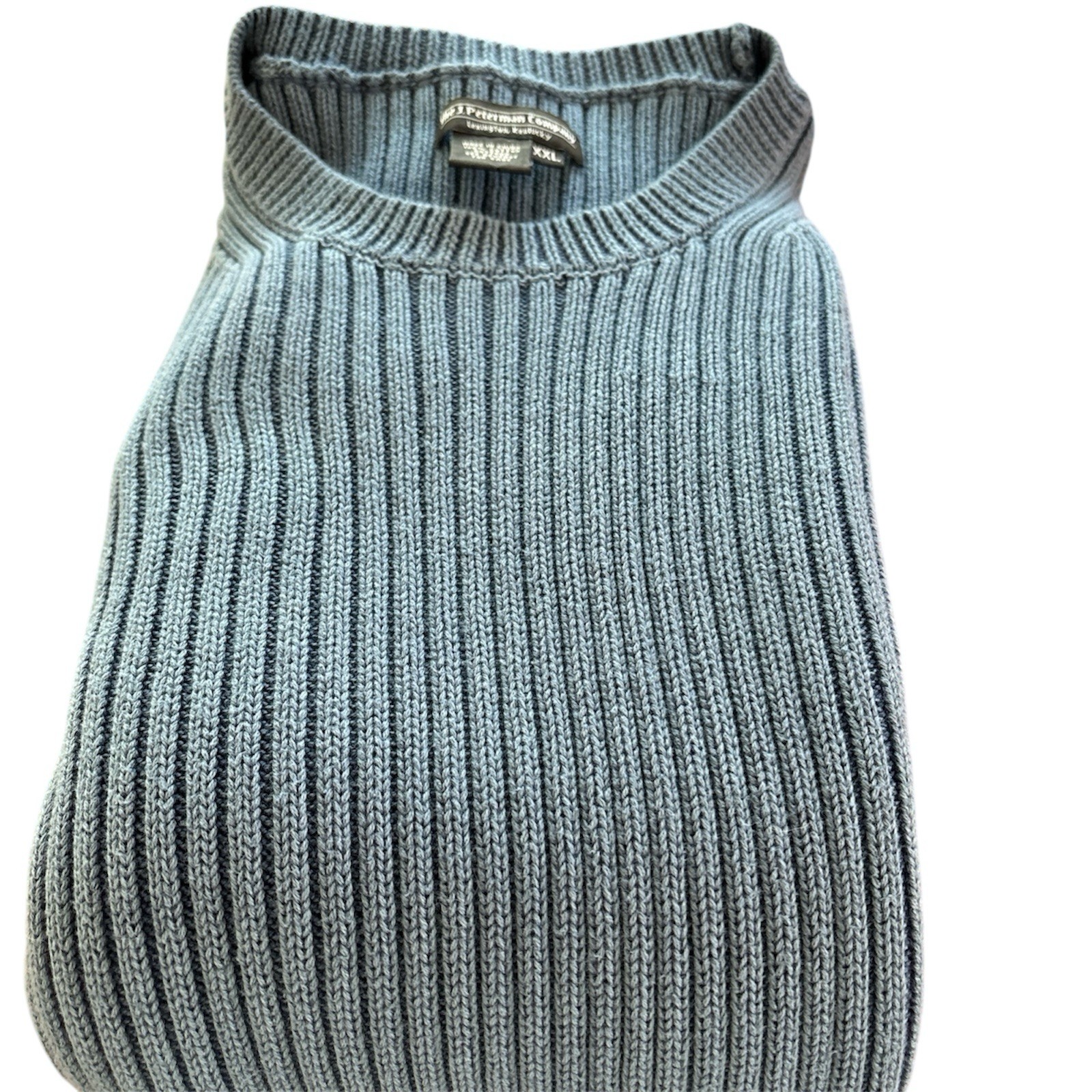 J Peterman Men`s XXL Washed Out Blue Cable Knit Fisherman Heavy Sweater