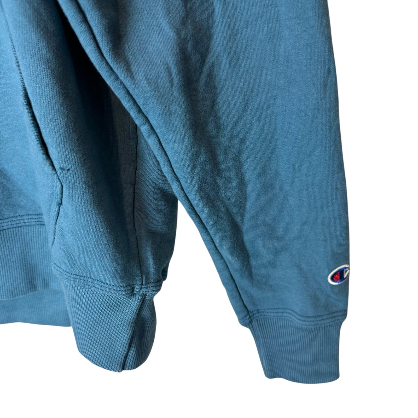 Champion Powerblend Hoodie Men’s Blue Cotton Fleece Lined Logo Drawstring