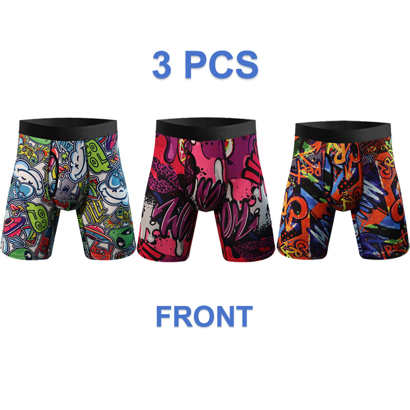 3 Packs Men Boxer Shorts Printed Underwear Anti Chafing Sports Briefs Trunks US