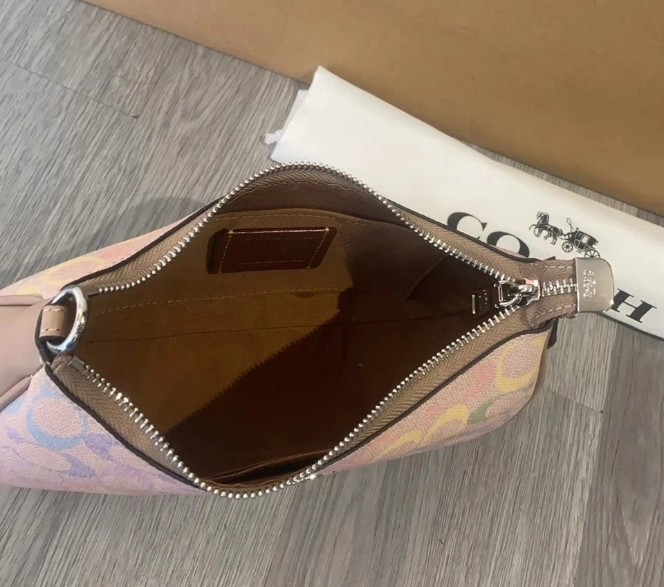 COACH Teri Shoulder Bag In Rainbow Signature Canvas & Leather CDA91 Silver/Sand