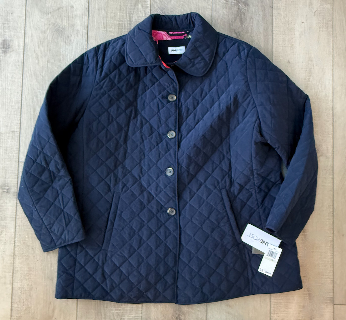 NWT JANE POST BLUE QUILTED FLORAL LINING JACKET $340 PLUS SIZE 1X